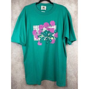 NWT VTG 90s Gopher Sport Teal Green Geranium Floral Graphic Print Tee Size XL